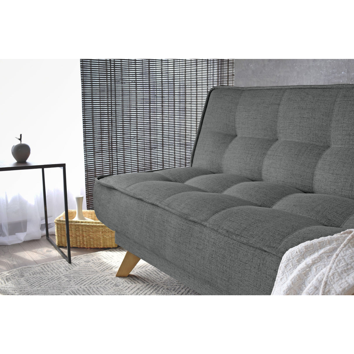 Sofá Cama Gales Gris Dicosta y Matiz Natural 180x84cm de Tres Puestos Reclinable sin Apoya Brazos