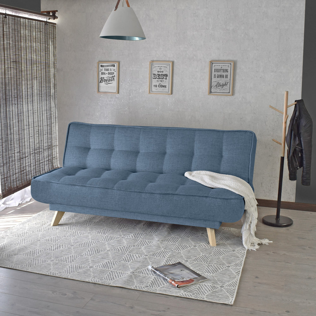 Sofá Cama Gales Índigo Dicosta y Matiz Natural 180x84cm de Tres Puestos Reclinable sin Apoya Brazos
