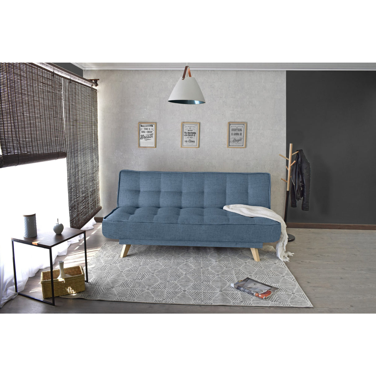 Sofá Cama Gales Índigo Dicosta y Matiz Natural 180x84cm de Tres Puestos Reclinable sin Apoya Brazos
