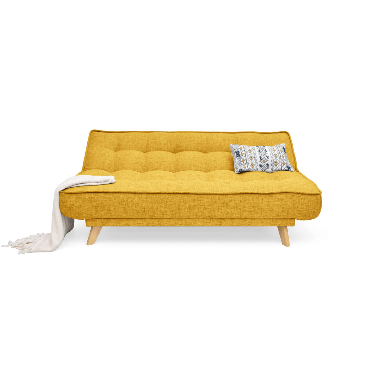 Sofá Cama Gales Mostaza Dicosta y Matiz Natural 180x84cm de Tres Puestos Reclinable sin Apoya Brazos