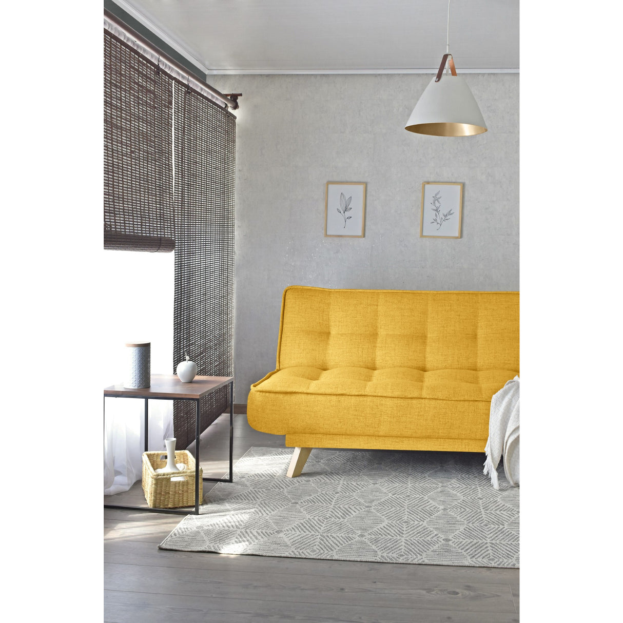 Sofá Cama Gales Mostaza Dicosta y Matiz Natural 180x84cm de Tres Puestos Reclinable sin Apoya Brazos