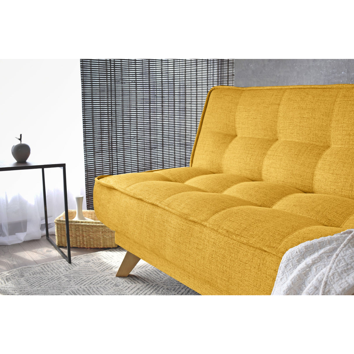 Sofá Cama Gales Mostaza Dicosta y Matiz Natural 180x84cm de Tres Puestos Reclinable sin Apoya Brazos