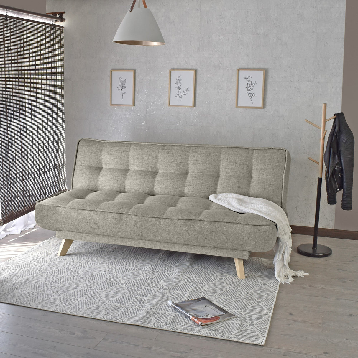 Sofá Cama Gales Taupe Dicosta y Matiz Natural 180x84cm de Tres Puestos Reclinable sin Apoya Brazos