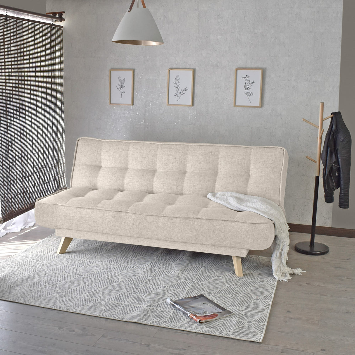 Sofá Cama Gales Trigo Dicosta y Matiz Natural 180x84cm de Tres Puestos Reclinable sin Apoya Brazos