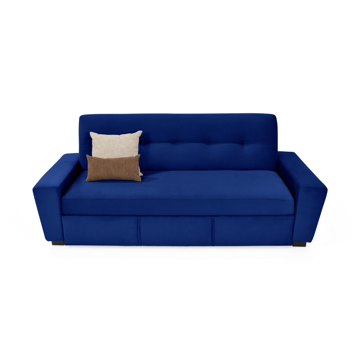 Sofá Cama Hamburgo Azul Denver y Matiz Wengue 210x87cm de Tres Puestos Reclinable sin Apoya Brazos