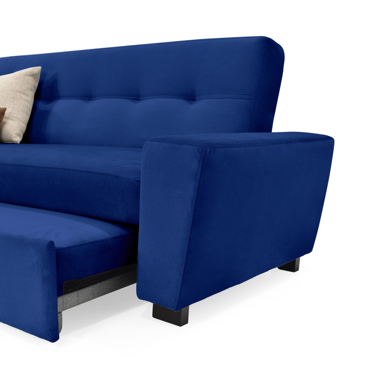 Sofá Cama Hamburgo Azul Denver y Matiz Wengue 210x87cm de Tres Puestos Reclinable sin Apoya Brazos