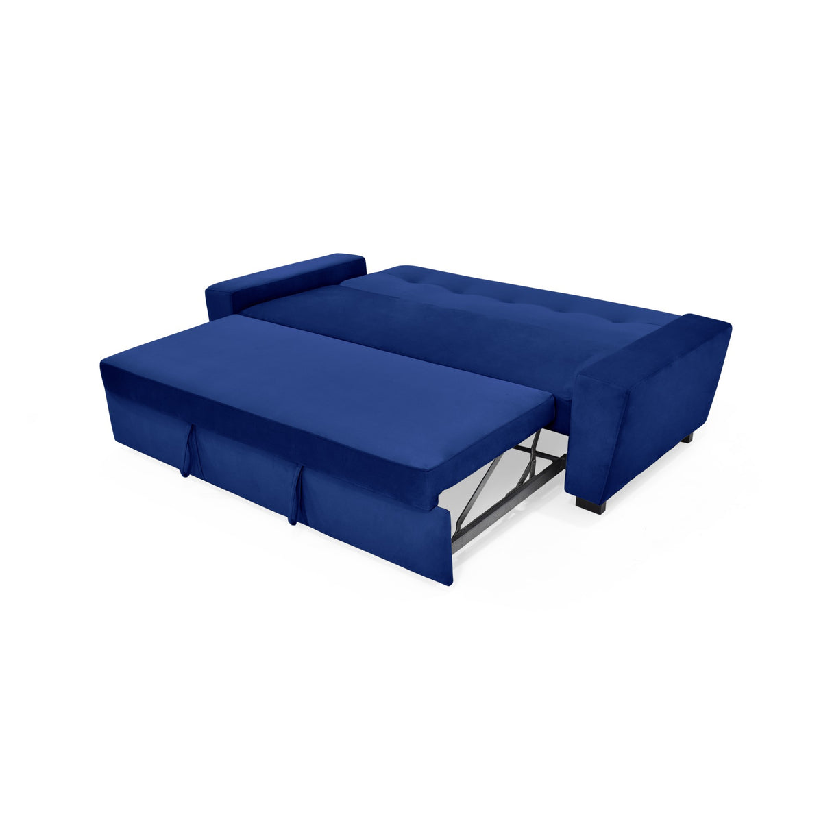 Sofá Cama Hamburgo Azul Denver y Matiz Wengue 210x87cm de Tres Puestos Reclinable sin Apoya Brazos