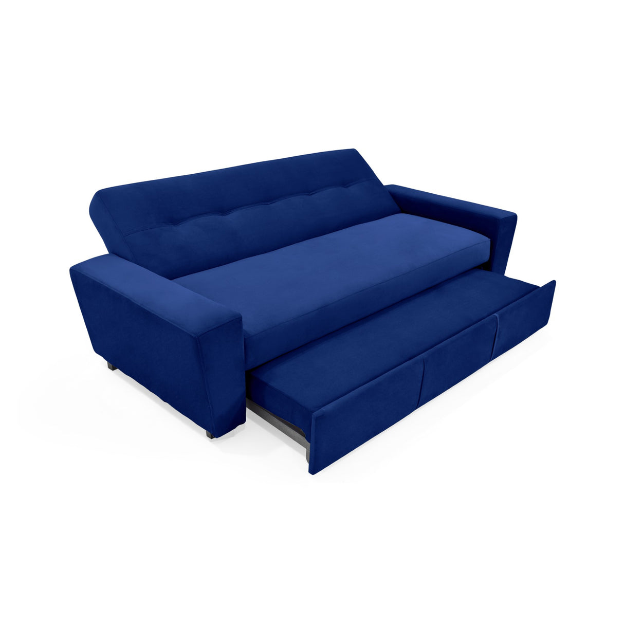 Sofá Cama Hamburgo Azul Denver y Matiz Wengue 210x87cm de Tres Puestos Reclinable sin Apoya Brazos