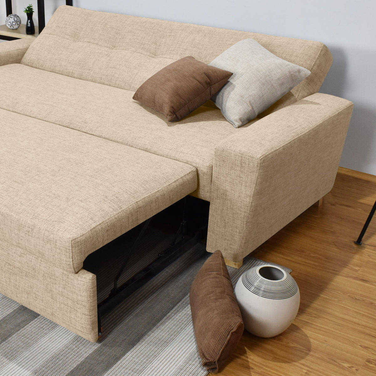 Sofá Cama Hamburgo Beige Dicosta y Matiz Natural 210x87cm de Tres Puestos Reclinable sin Apoya Brazos