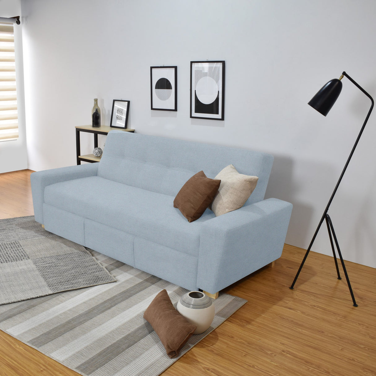 Sofá Cama Hamburgo Plata Eureka y Matiz Natural 210x87cm de Tres Puestos Reclinable sin Apoya Brazos