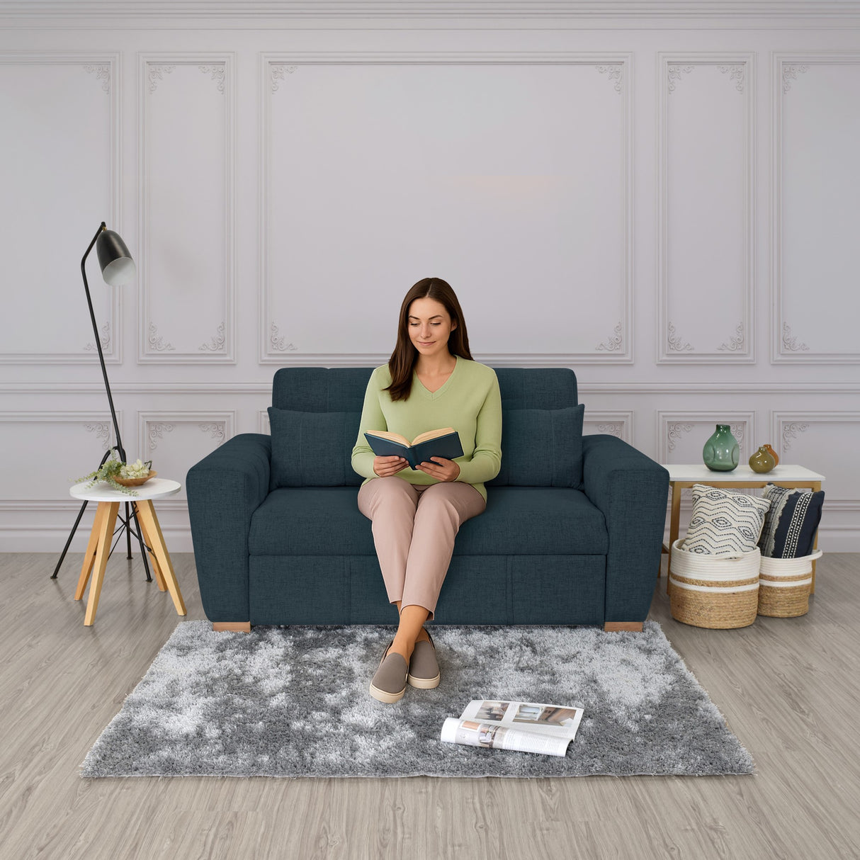 Sofá Cama Hannover Plomo Eureka y Matiz Caramelo 160x85cm de Dos Puestos Reclinable sin Apoya Brazos
