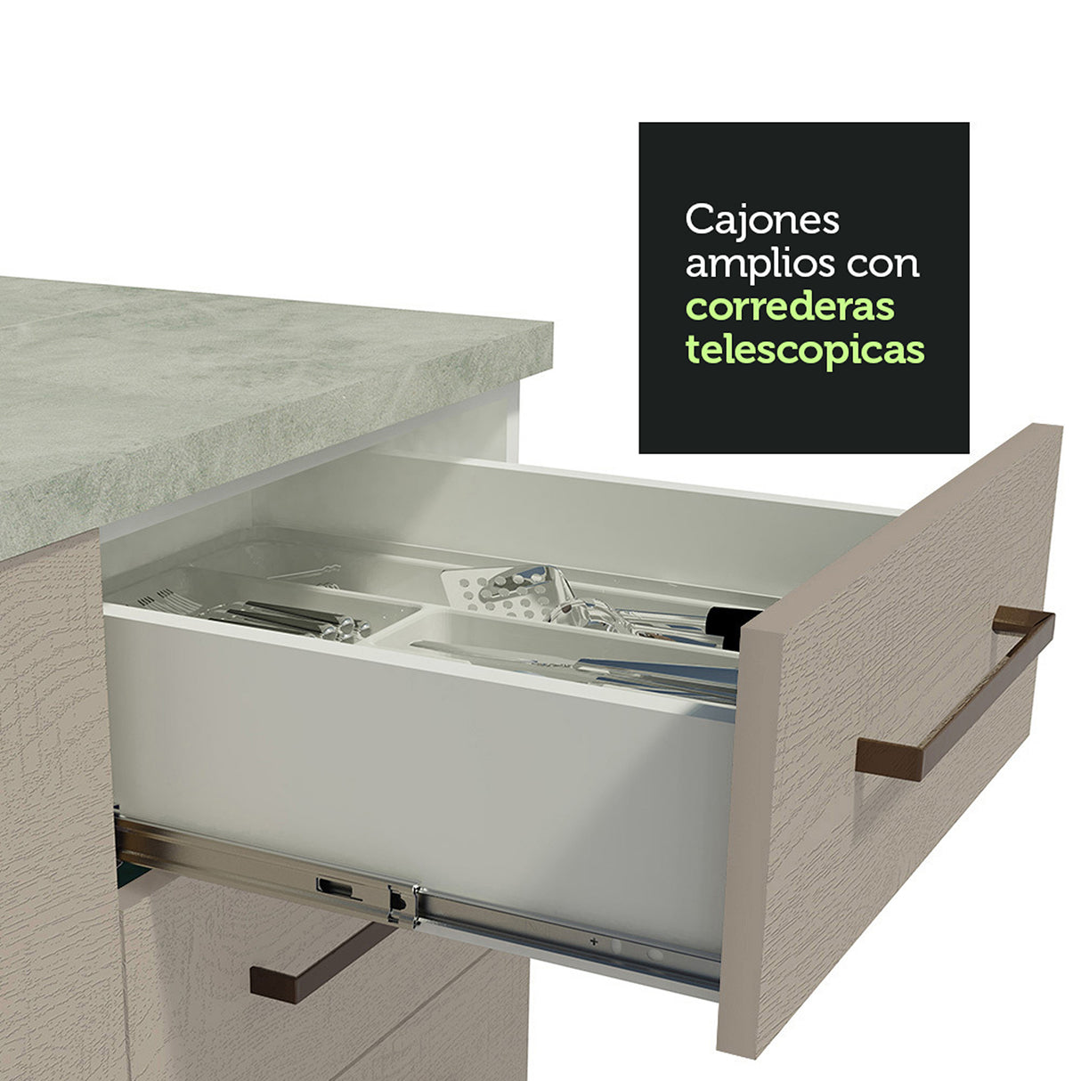 Cocina Integral Agata Blanco Crema 180x225cm para Mesón Lado Izquierdo sin Mesón y sin Estufa