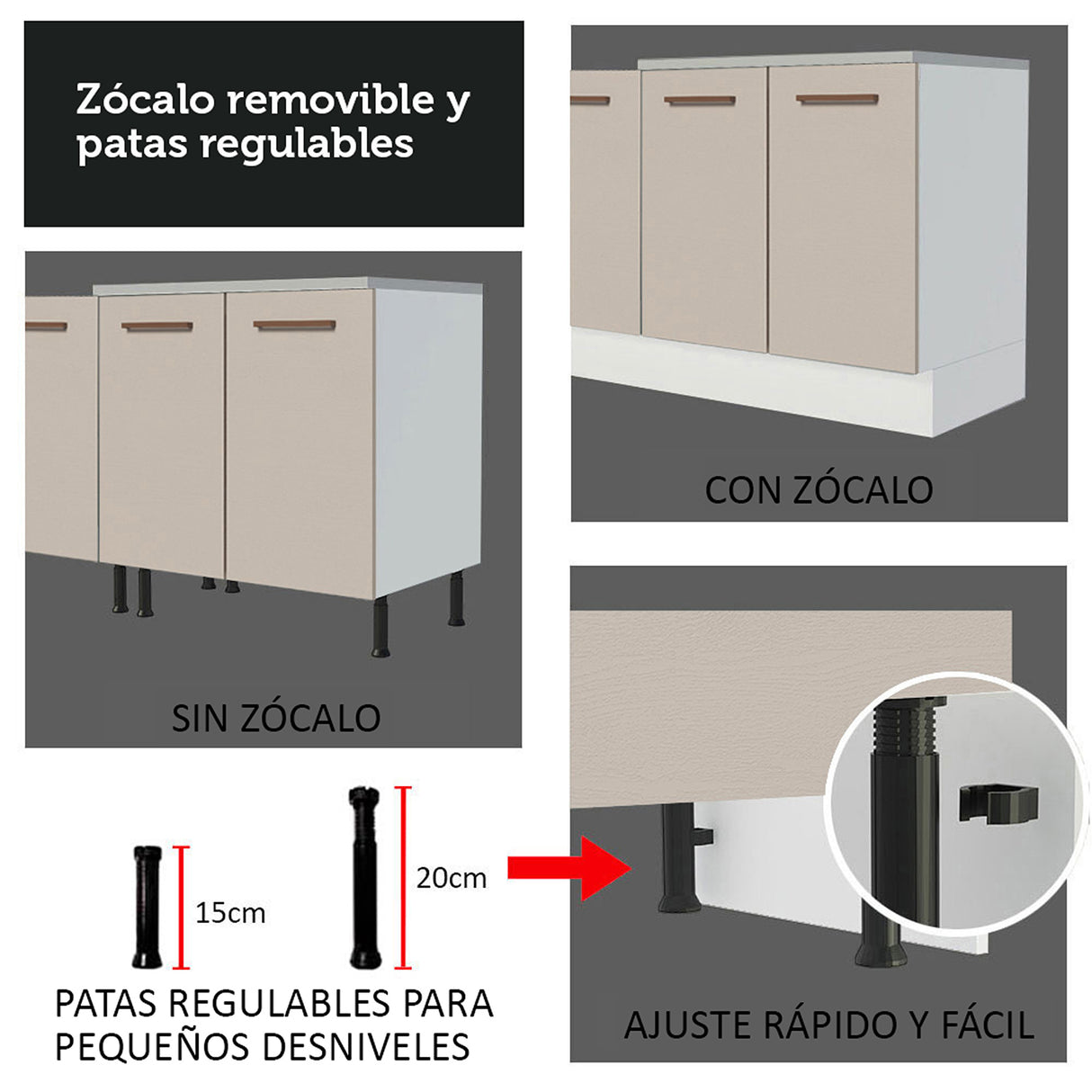 Cocina Integral Agata Blanco Crema 180x225cm para Mesón Lado Izquierdo sin Mesón y sin Estufa