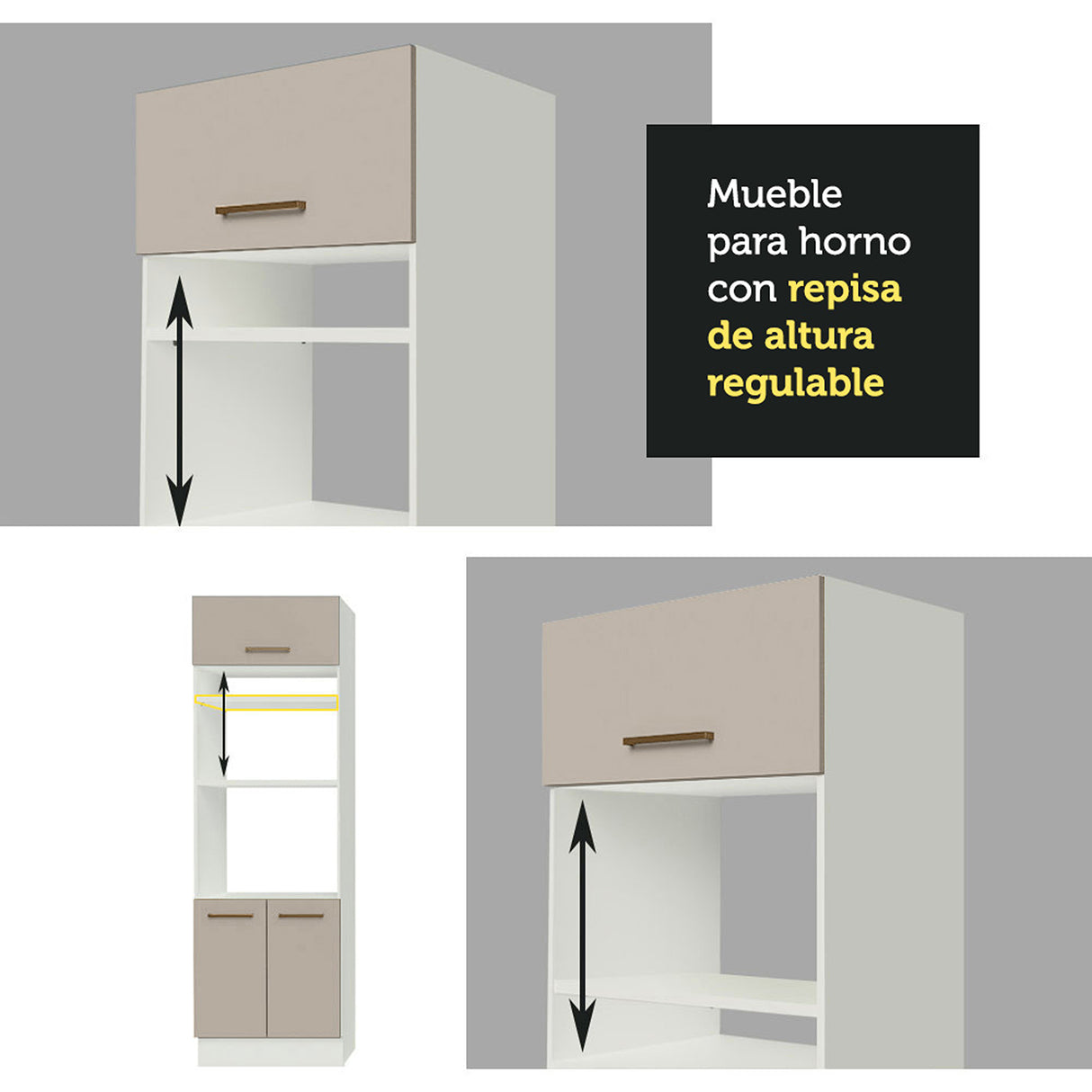 Cocina Integral Agata Blanco Crema 270x225cm para Mesón Lado Izquierdo sin Mesón y sin Estufa