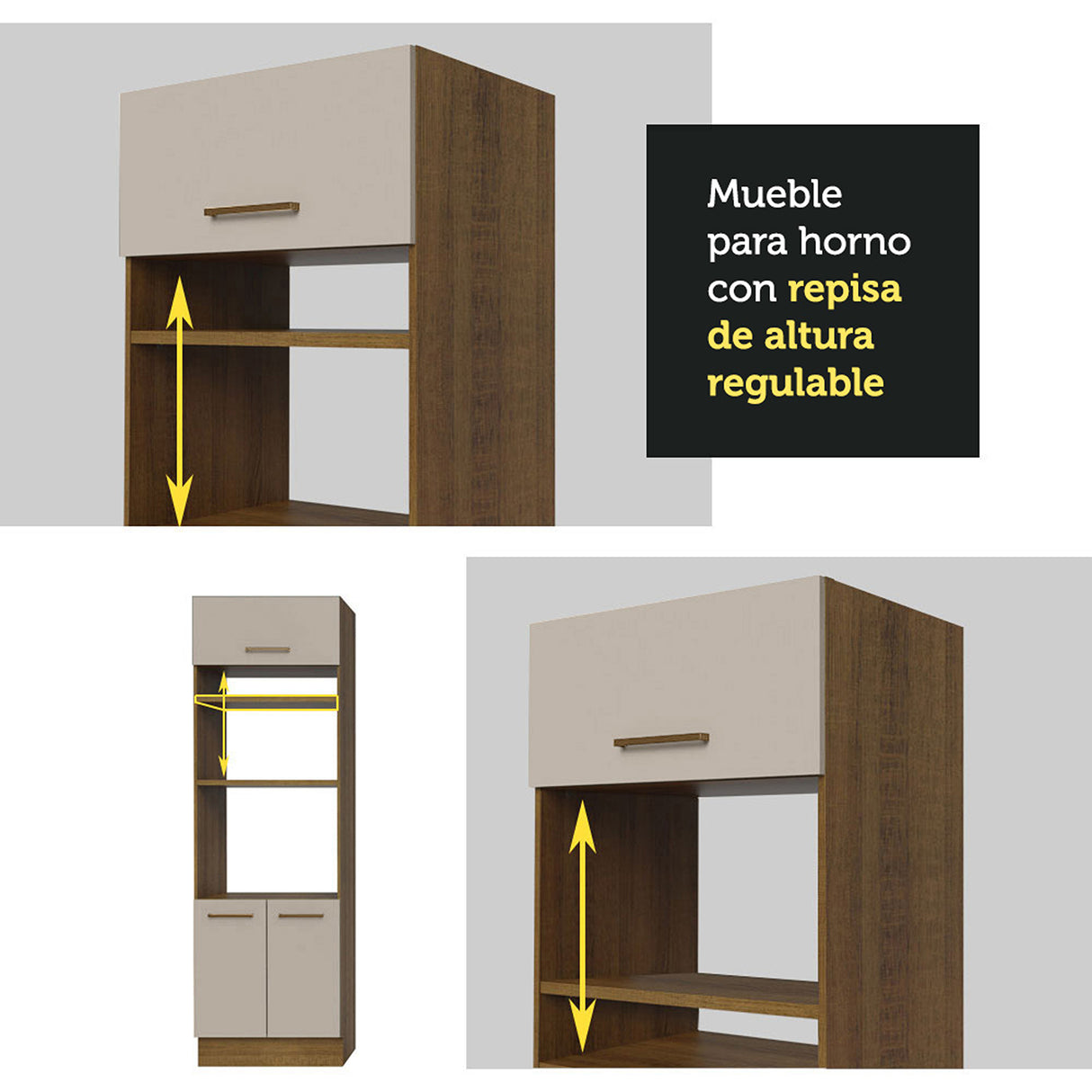 Cocina Integral Agata Marron y Crema 270x225cm para Mesón Lado Izquierdo sin Mesón y sin Estufa