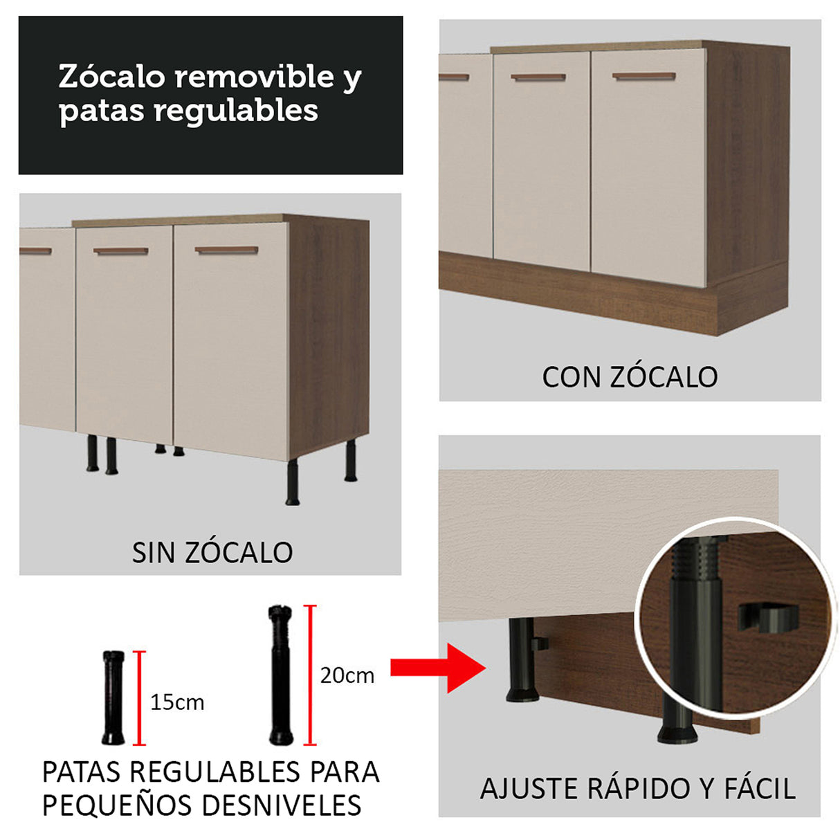 Cocina Integral Agata Marron y Crema 270x225cm para Mesón Lado Izquierdo sin Mesón y sin Estufa