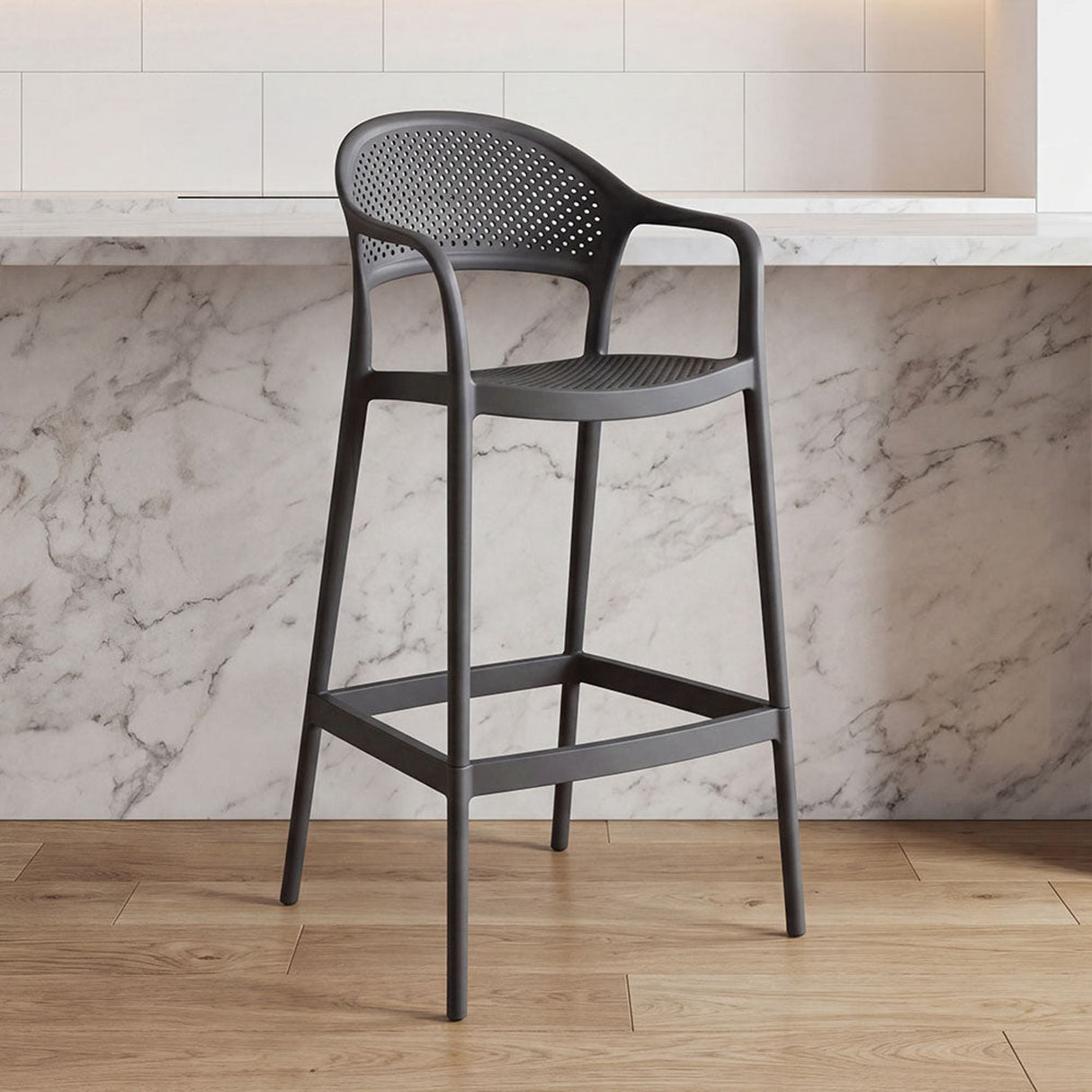 Silla Bar para Exteriores Curitiva Negro 56x109cm con Espaldar y con Apoya Brazos