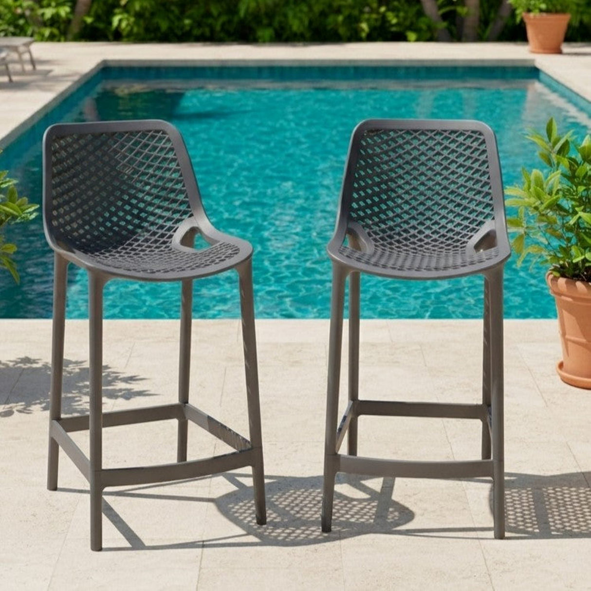 Silla Bar para Exteriores Miame Gris Oscuro 44x95.5cm con Espaldar y sin Apoya Brazos