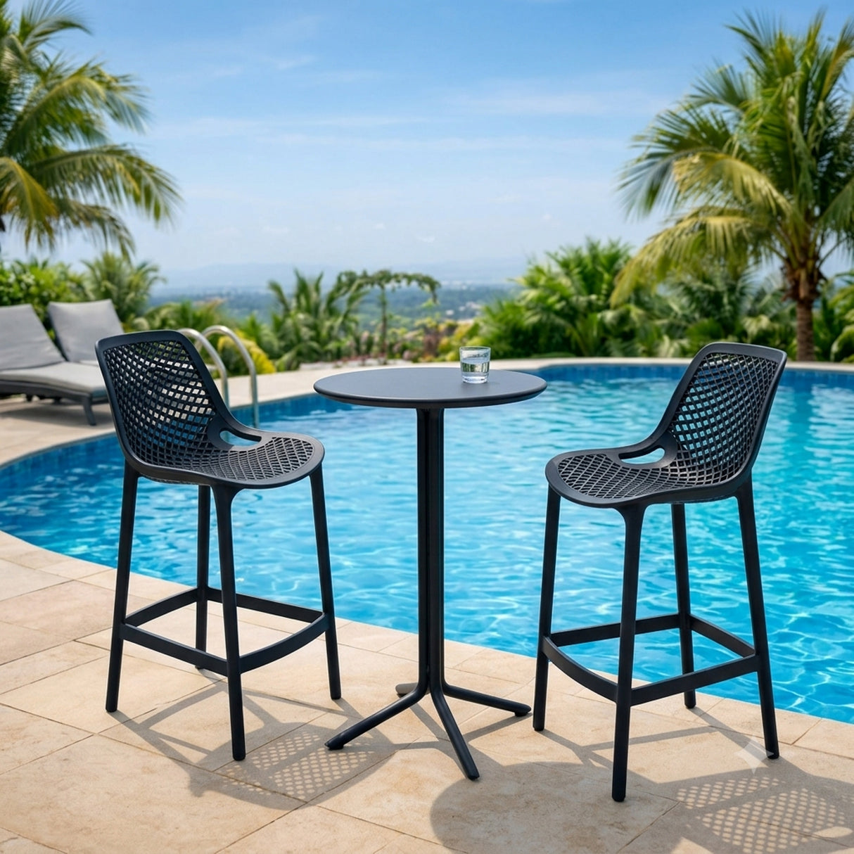 Silla Bar para Exteriores Miame Gris Oscuro 44x95.5cm con Espaldar y sin Apoya Brazos