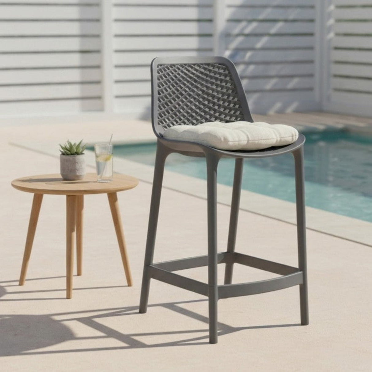 Silla Bar para Exteriores Miame Gris Oscuro 44x95.5cm con Espaldar y sin Apoya Brazos
