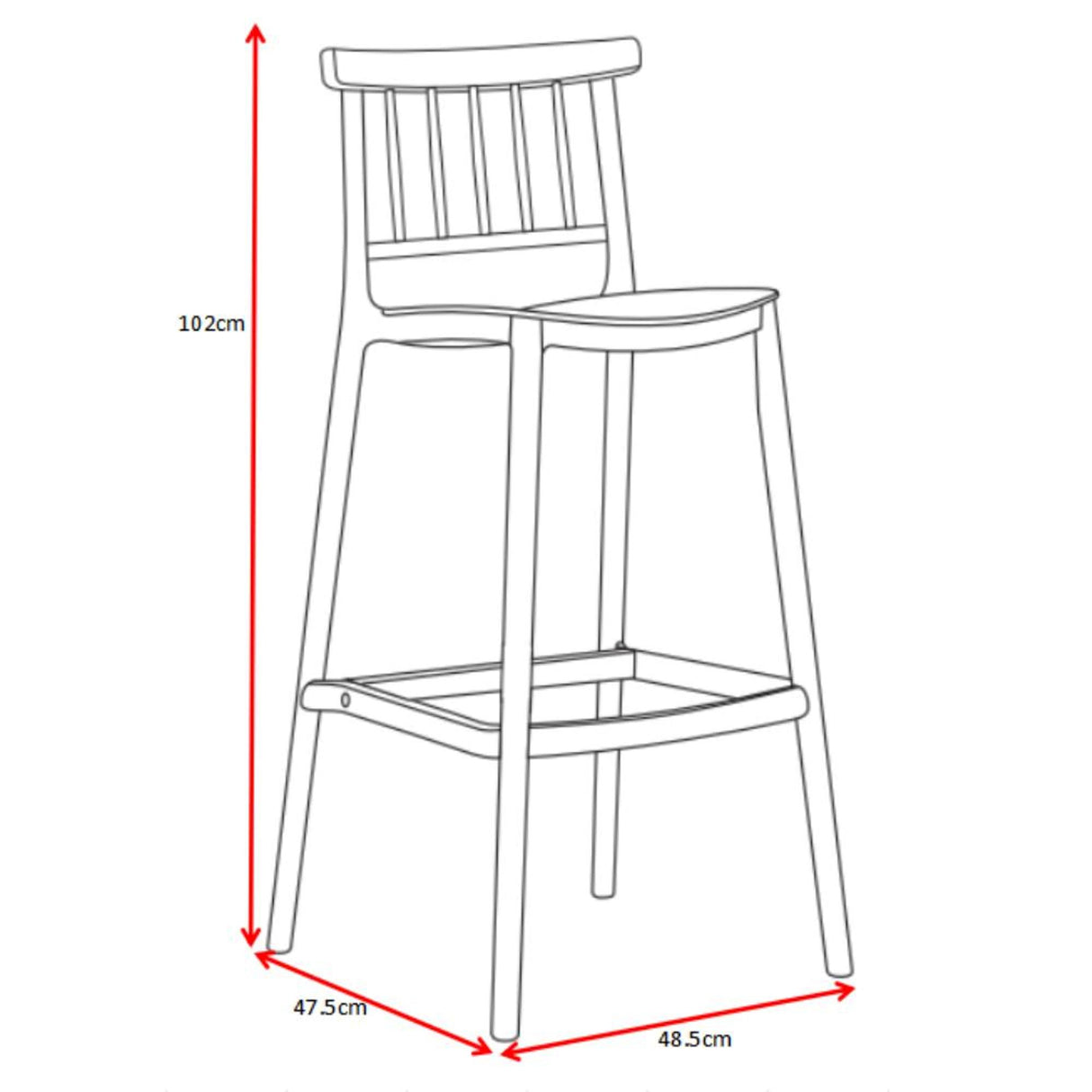 Silla Bar para Exteriores Oxford Negro 37x104cm con Espaldar y sin Apoya Brazos