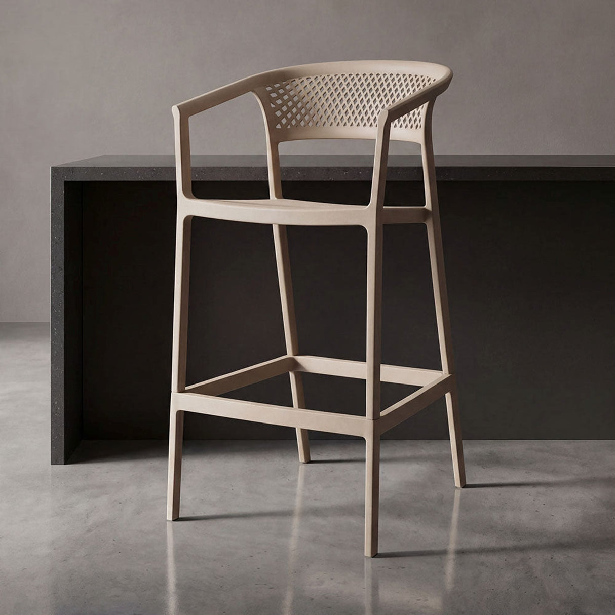 Silla Bar para Exteriores Salvador Taupe 57x105cm con Espaldar y con Apoya Brazos