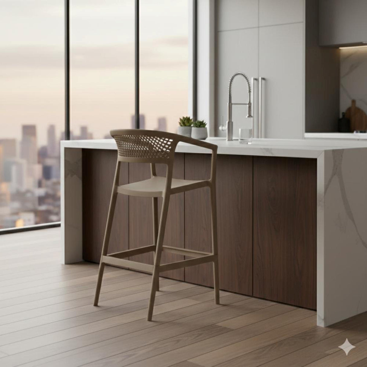 Silla Bar para Exteriores Salvador Taupe 57x105cm con Espaldar y con Apoya Brazos