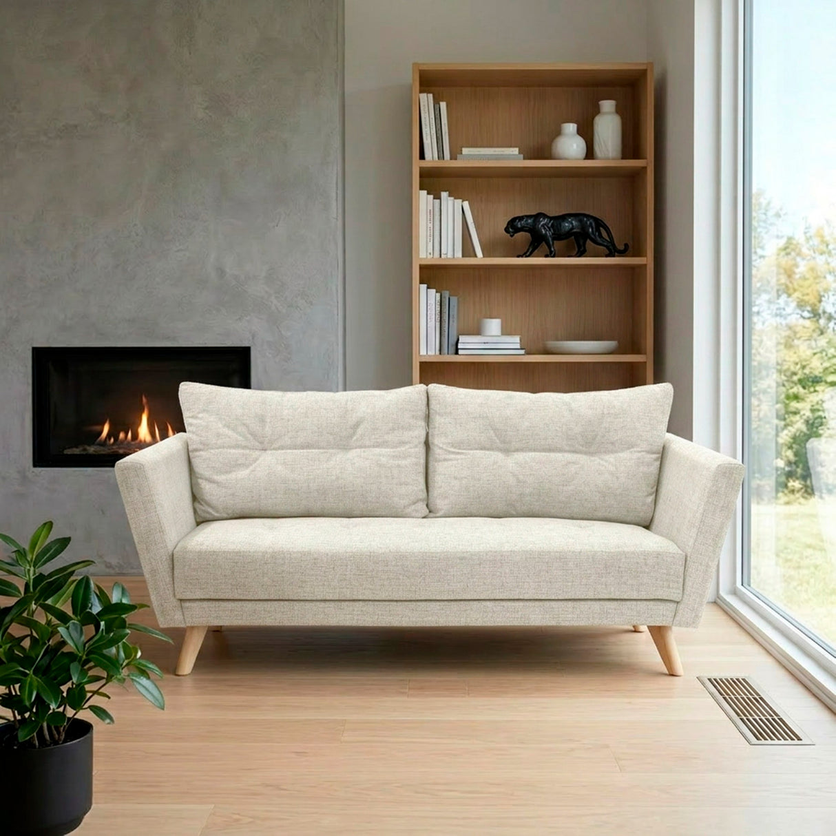 Sofá Grecia Taupe Dicosta y Matiz Natural 192x84cm de Tres Puestos con Apoya Brazos