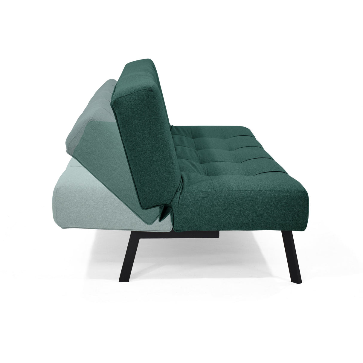 Sofá Cama Asher Petróleo Eureka y Metálico Negro 184x80cm de Tres Puestos Reclinable sin Apoya Brazos