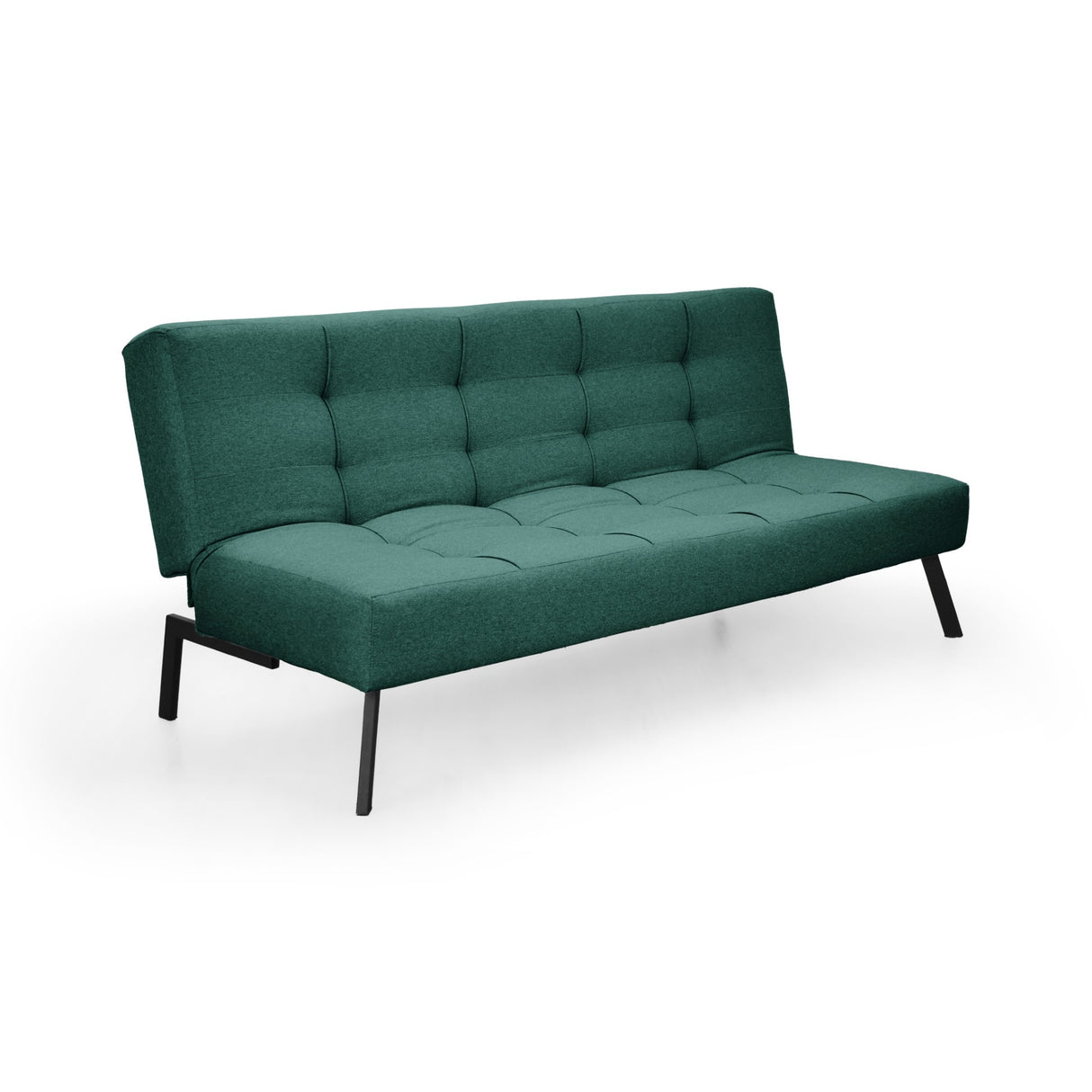 Sofá Cama Asher Petróleo Eureka y Metálico Negro 184x80cm de Tres Puestos Reclinable sin Apoya Brazos