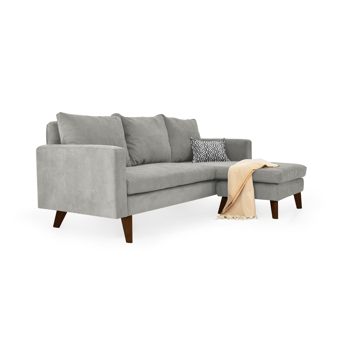 Sofá en L Barbados Plata Dorsey y Matiz Caramelo 190x85cm de Tres Puestos con Apoya Brazos