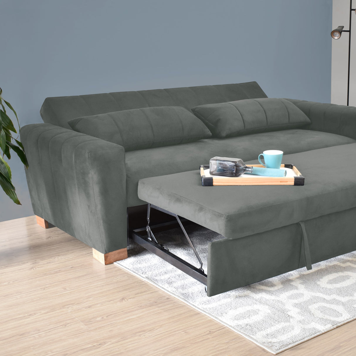 Sofá Cama Hannover Gris Denver y Matiz Caoba 210x85cm de Tres Puestos Reclinable sin Apoya Brazos