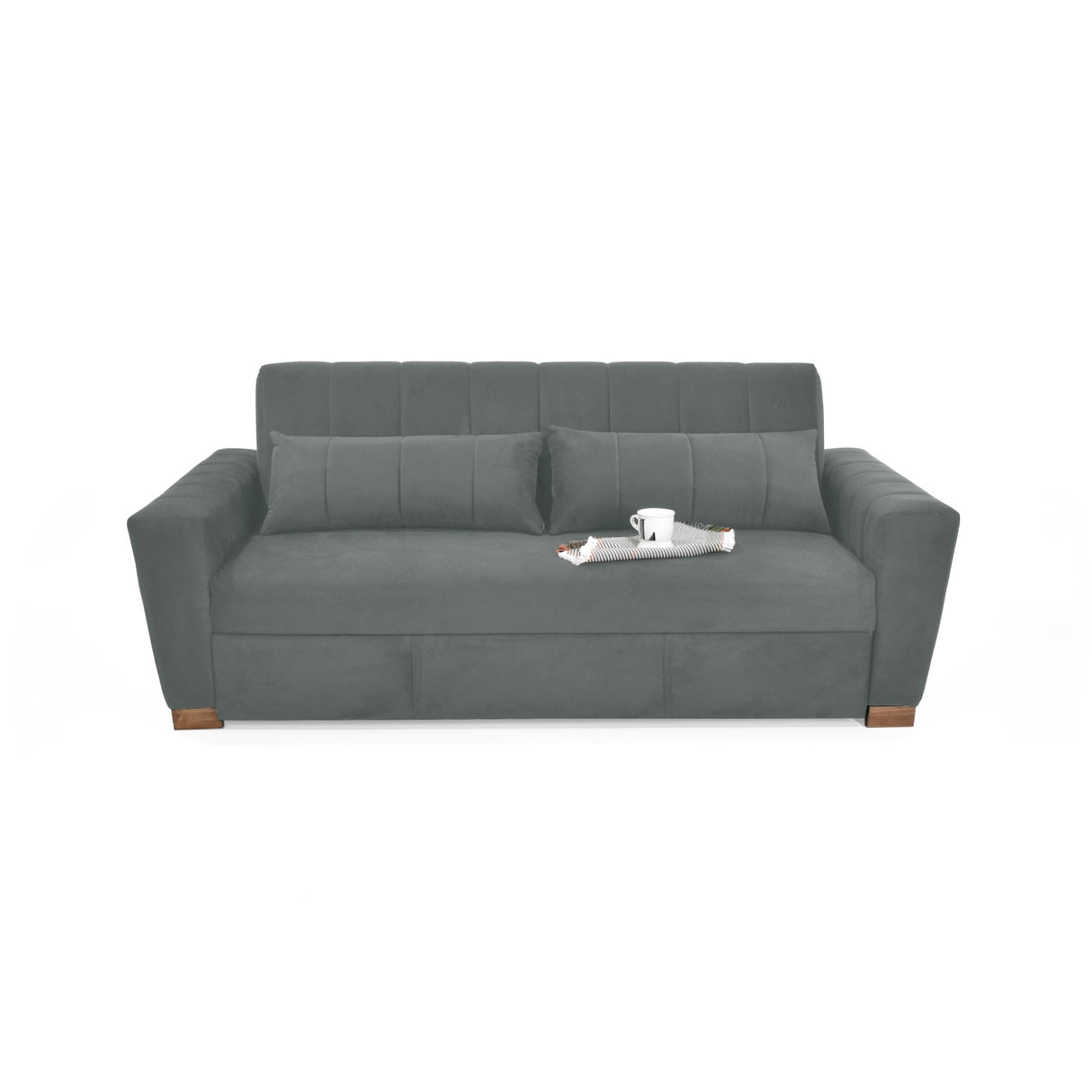 Sofá Cama Hannover Gris Denver y Matiz Caoba 210x85cm de Tres Puestos Reclinable sin Apoya Brazos