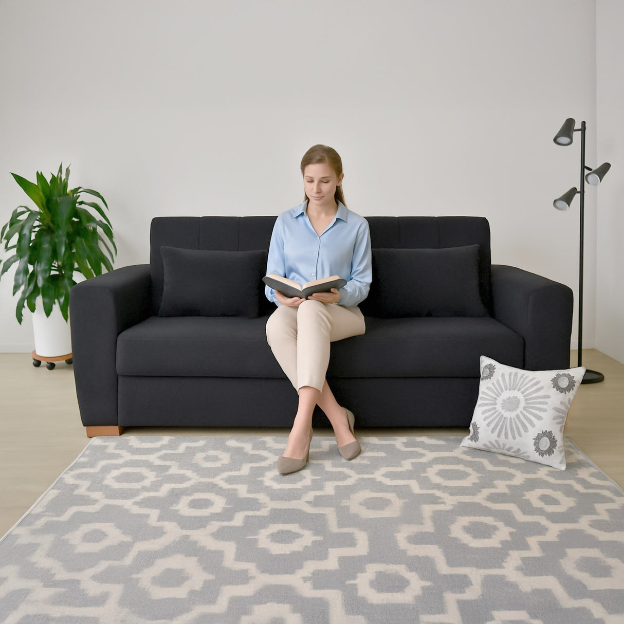 Sofá Cama Hannover Negro Denver y Matiz Caoba 210x85cm de Tres Puestos Reclinable sin Apoya Brazos