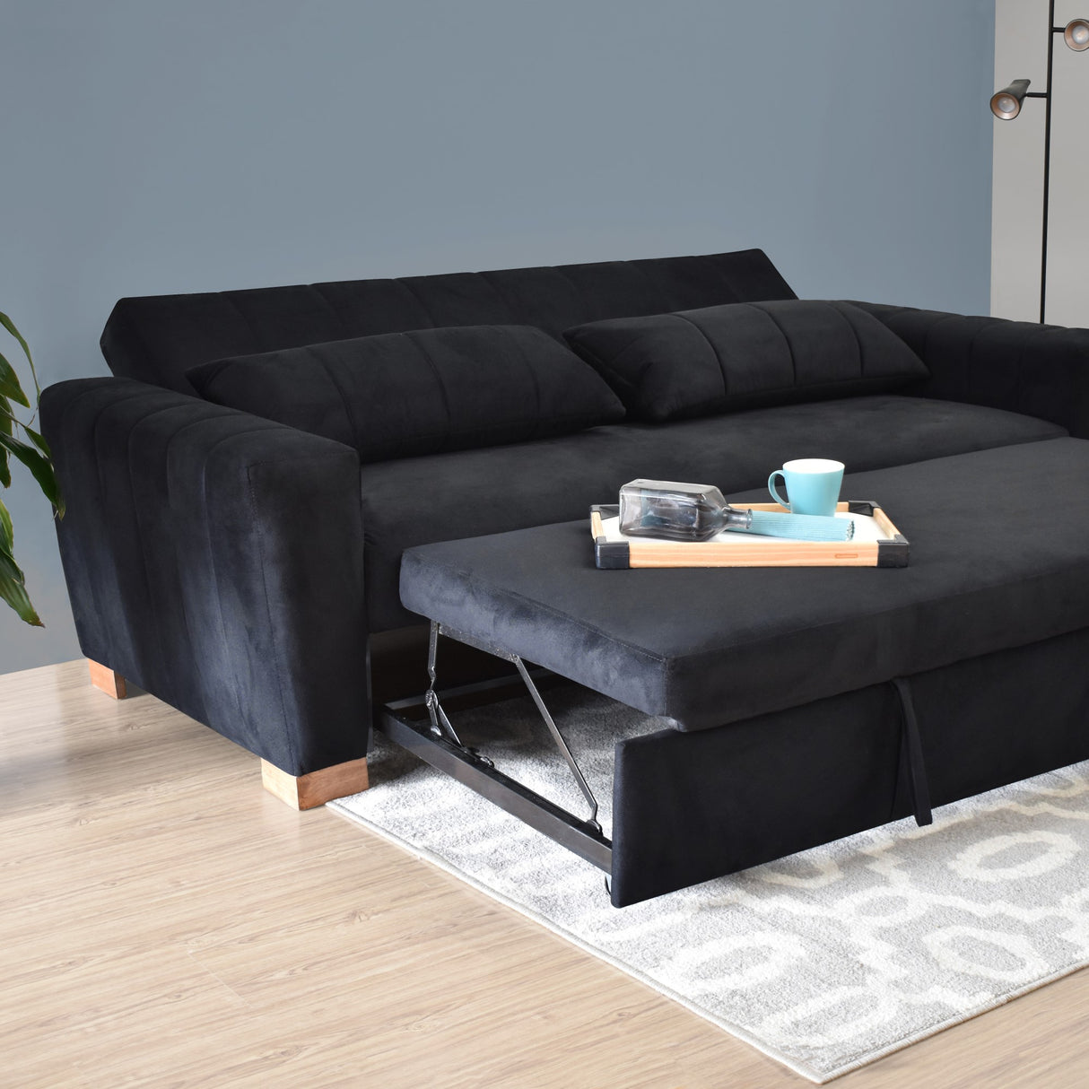 Sofá Cama Hannover Negro Denver y Matiz Caoba 210x85cm de Tres Puestos Reclinable sin Apoya Brazos