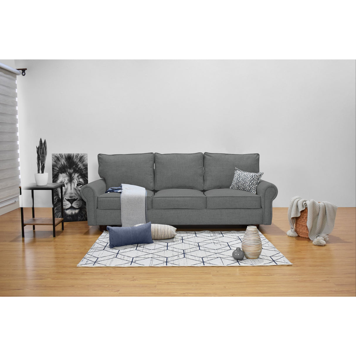 Sofá Lancaster Gris Dicosta y Matiz Natural 217x80cm de Tres Puestos sin Apoya Brazos