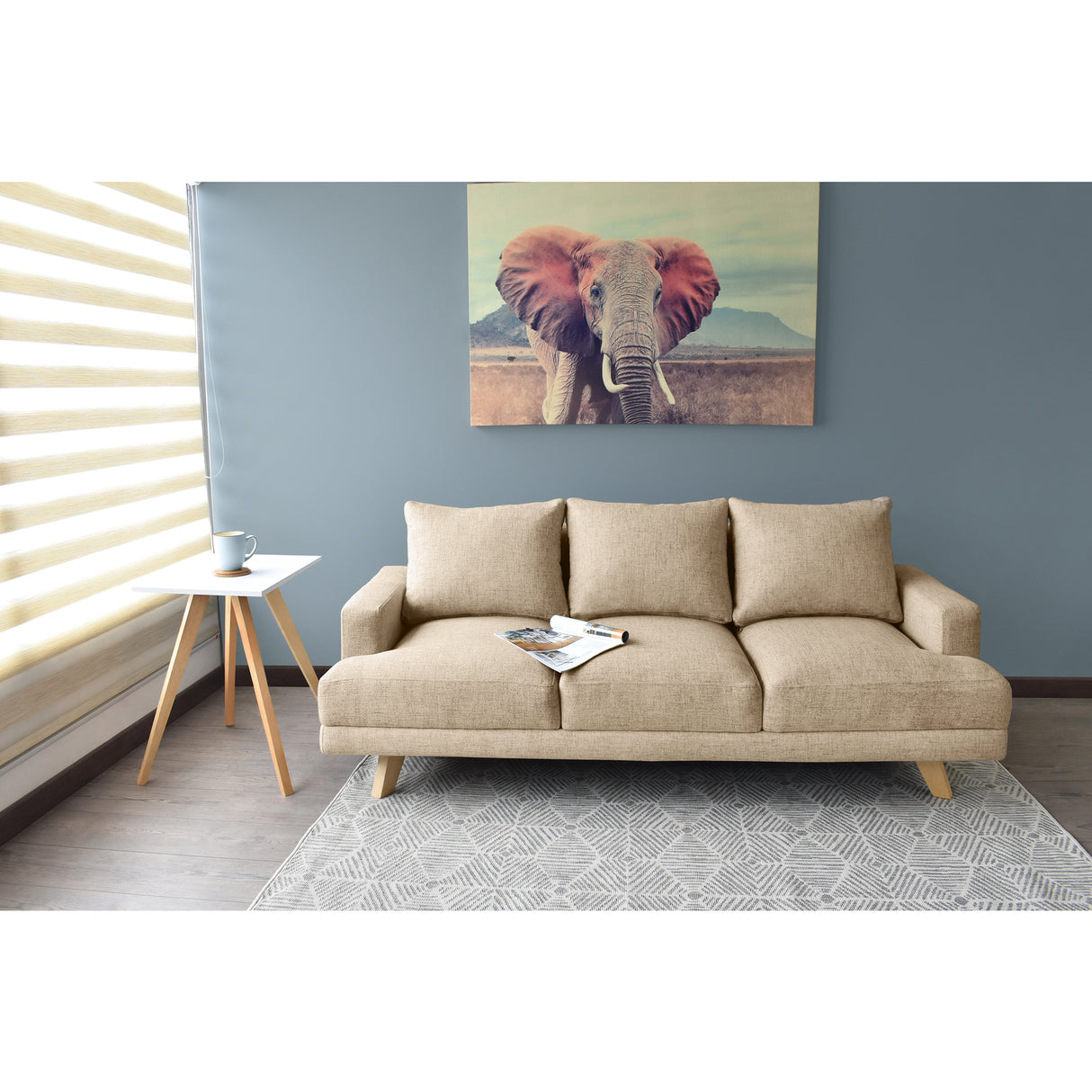 Sofá Lisboa Beige Dicosta y Matiz Natural 192x85cm de Tres Puestos con Apoya Brazos