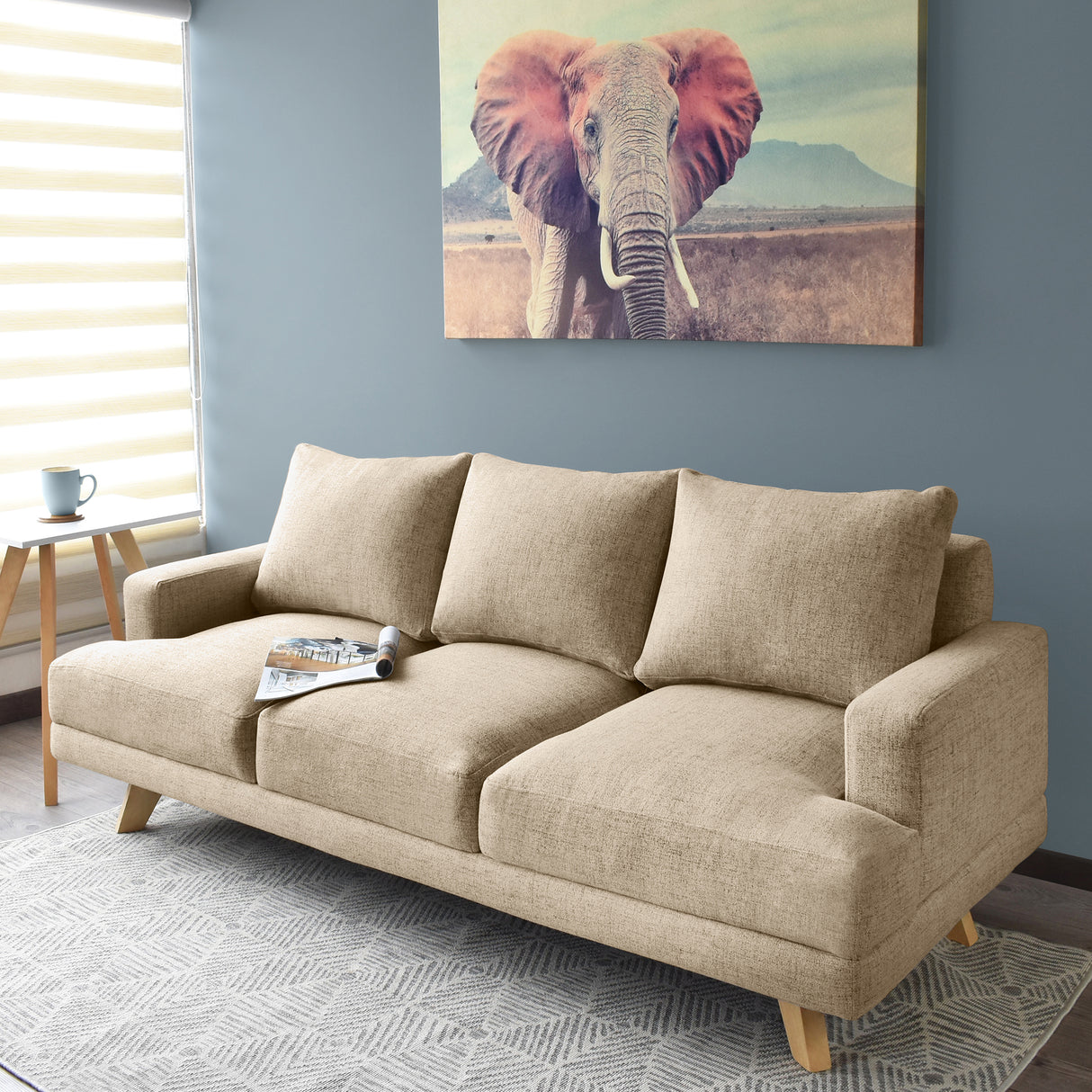 Sofá Lisboa Beige Dicosta y Matiz Natural 192x85cm de Tres Puestos con Apoya Brazos