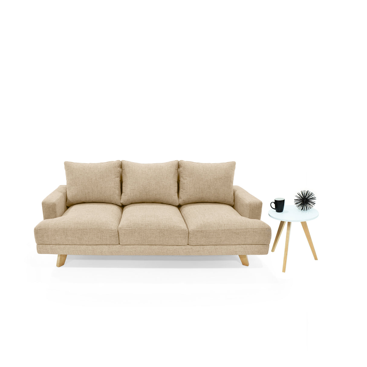 Sofá Lisboa Beige Dicosta y Matiz Natural 192x85cm de Tres Puestos con Apoya Brazos