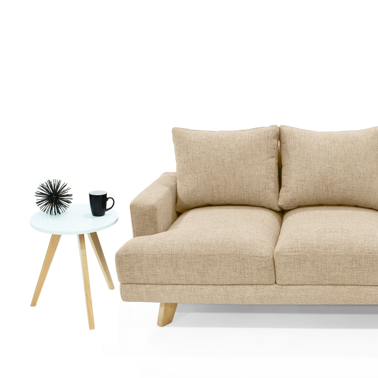 Sofá Lisboa Beige Dicosta y Matiz Natural 192x85cm de Tres Puestos con Apoya Brazos