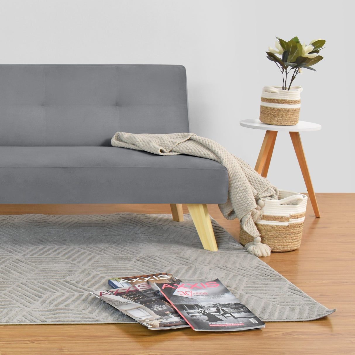 Sofá Cama London Gris Denver y Matiz Natural 180x78cm de Dos Puestos Reclinable sin Apoya Brazos
