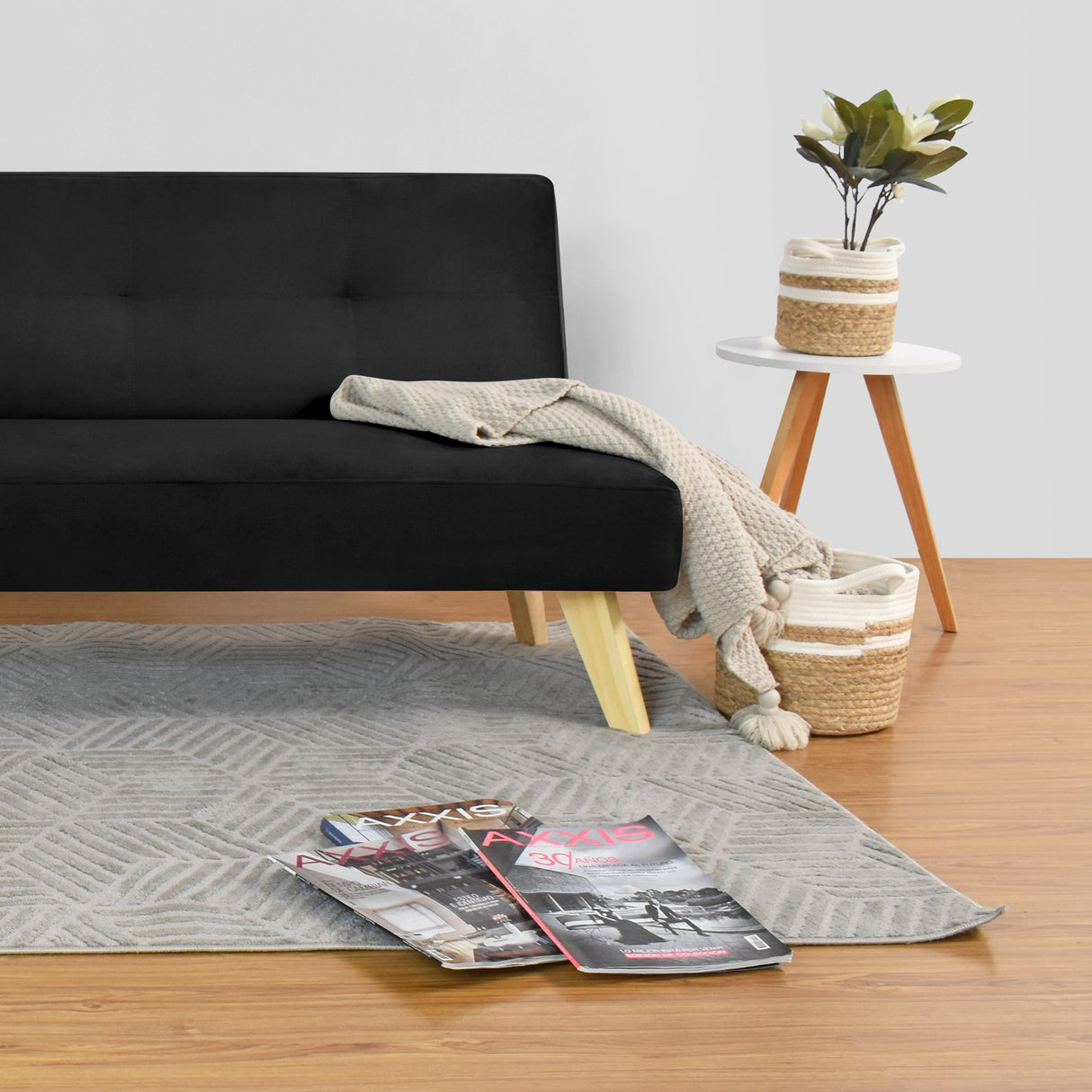 Sofá Cama London Negro Denver y Matiz Natural 180x78cm de Dos Puestos Reclinable sin Apoya Brazos
