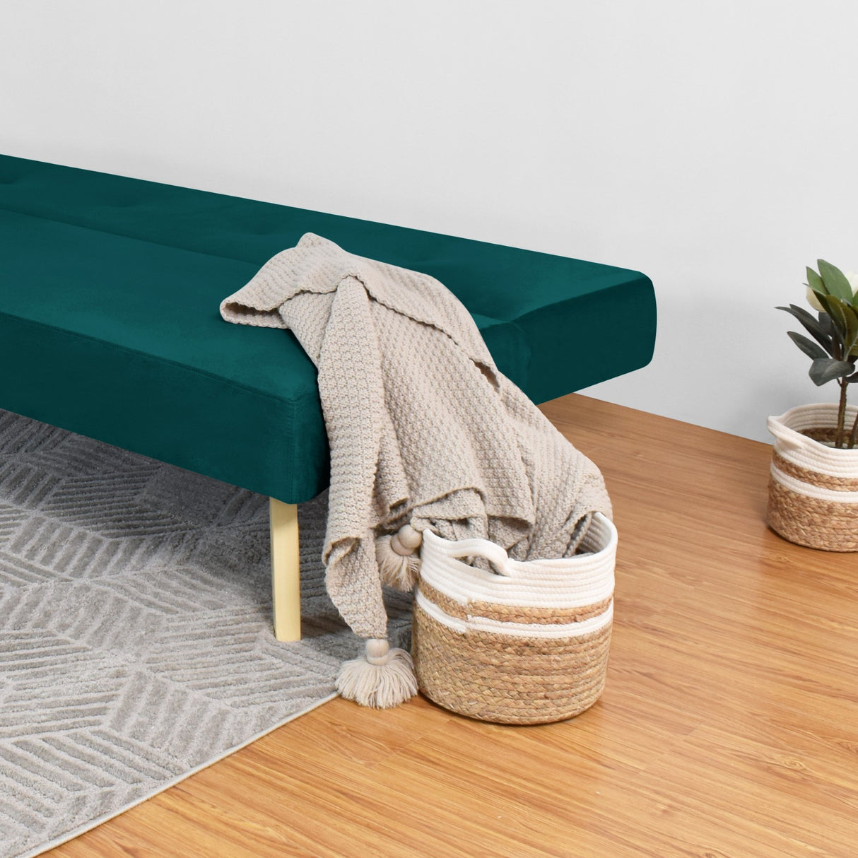 Sofá Cama London Petróleo Denver y Matiz Natural 180x78cm de Dos Puestos Reclinable sin Apoya Brazos