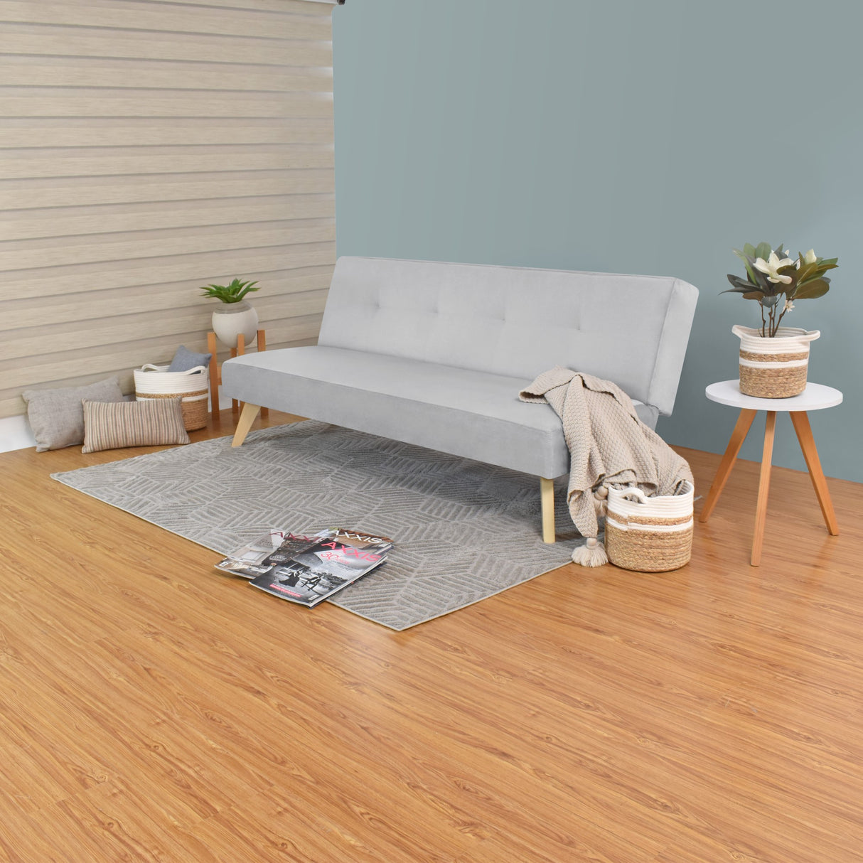 Sofá Cama London Plata Denver y Matiz Natural 180x78cm de Dos Puestos Reclinable sin Apoya Brazos