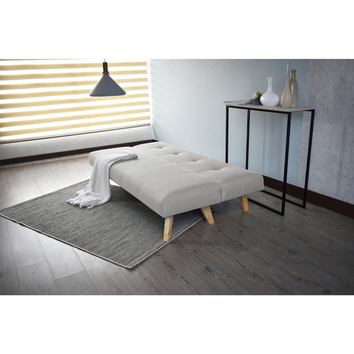 Sofá Cama London Plata Duster y Matiz Natural 180x78cm de Dos Puestos Reclinable sin Apoya Brazos