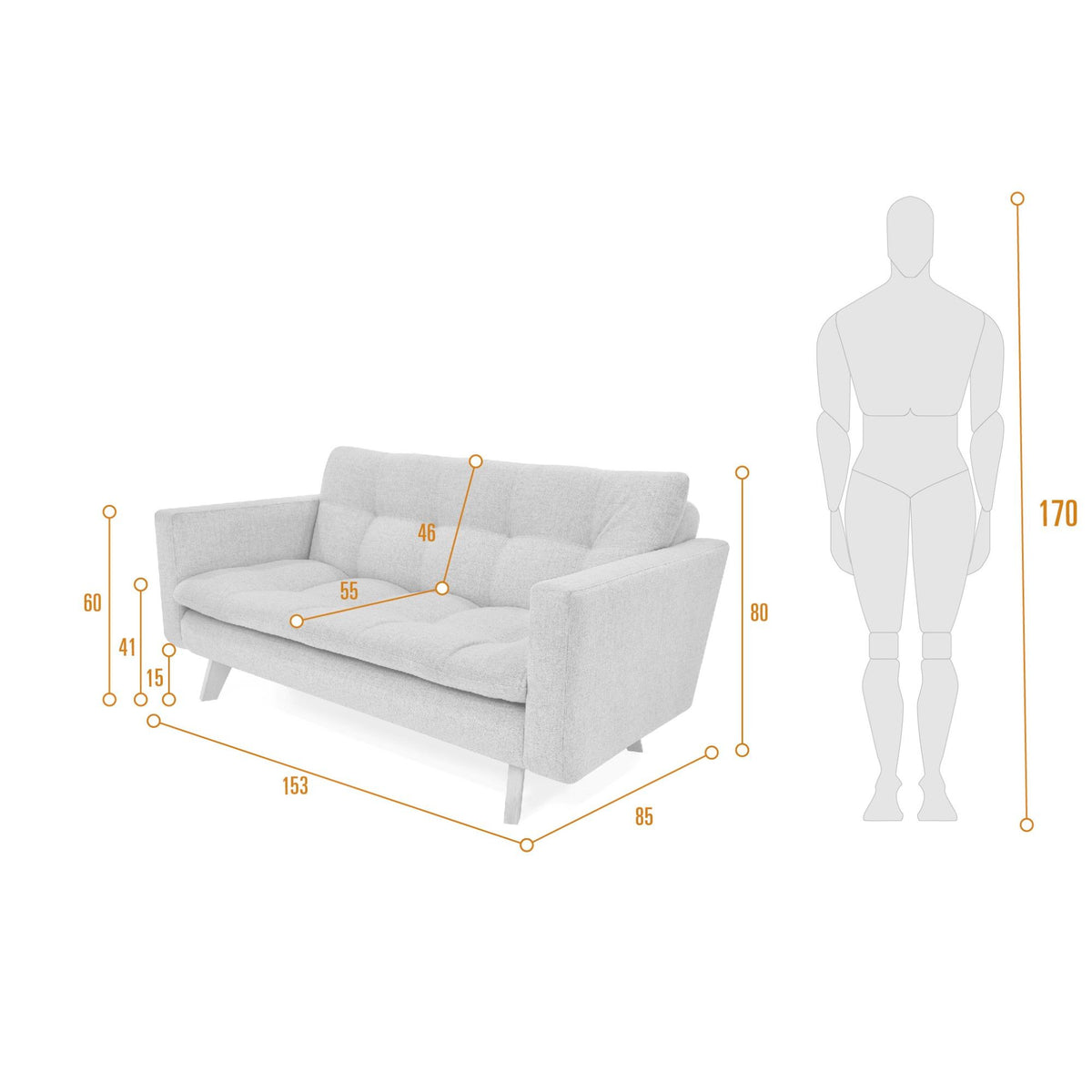 Sofá Manila Gris Dicosta y Matiz Natural 153x80cm de Dos Puestos sin Apoya Brazos