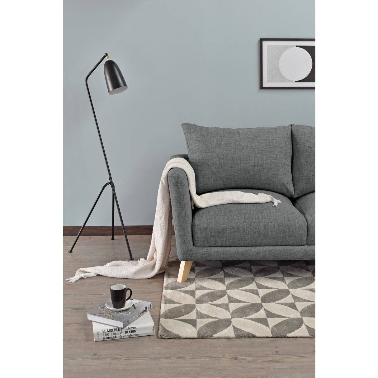 Sofá Montecarlo Gris Dicosta y Matiz Natural 170x90cm de Tres Puestos con Apoya Brazos