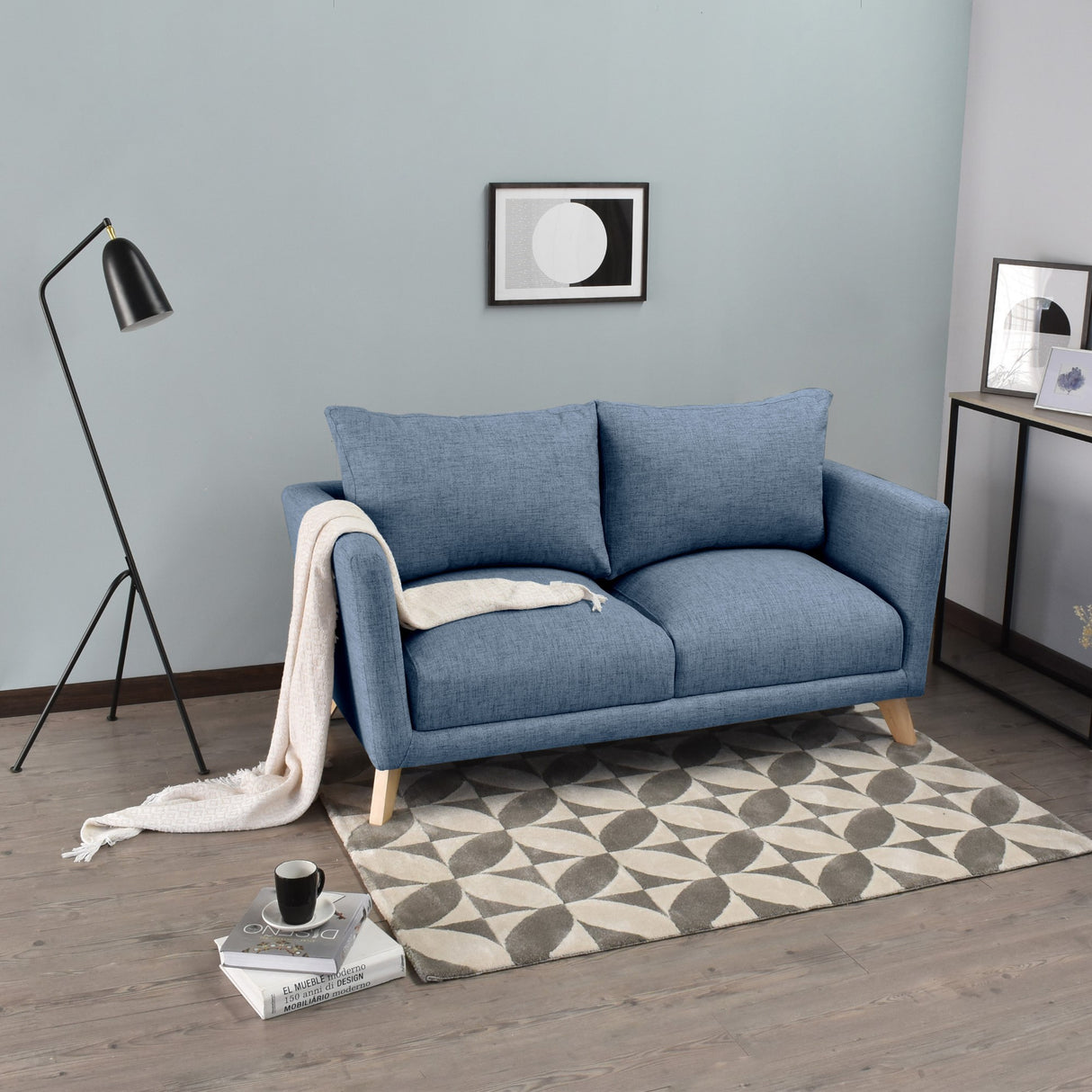 Sofá Montecarlo Índigo Dicosta y Matiz Natural 170x90cm de Tres Puestos con Apoya Brazos