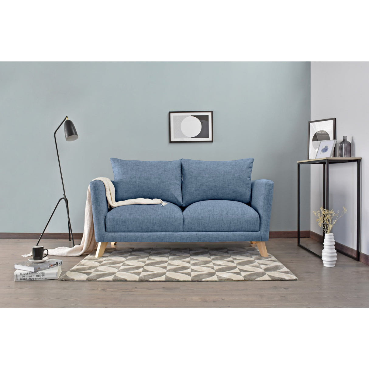 Sofá Montecarlo Índigo Dicosta y Matiz Natural 170x90cm de Tres Puestos con Apoya Brazos