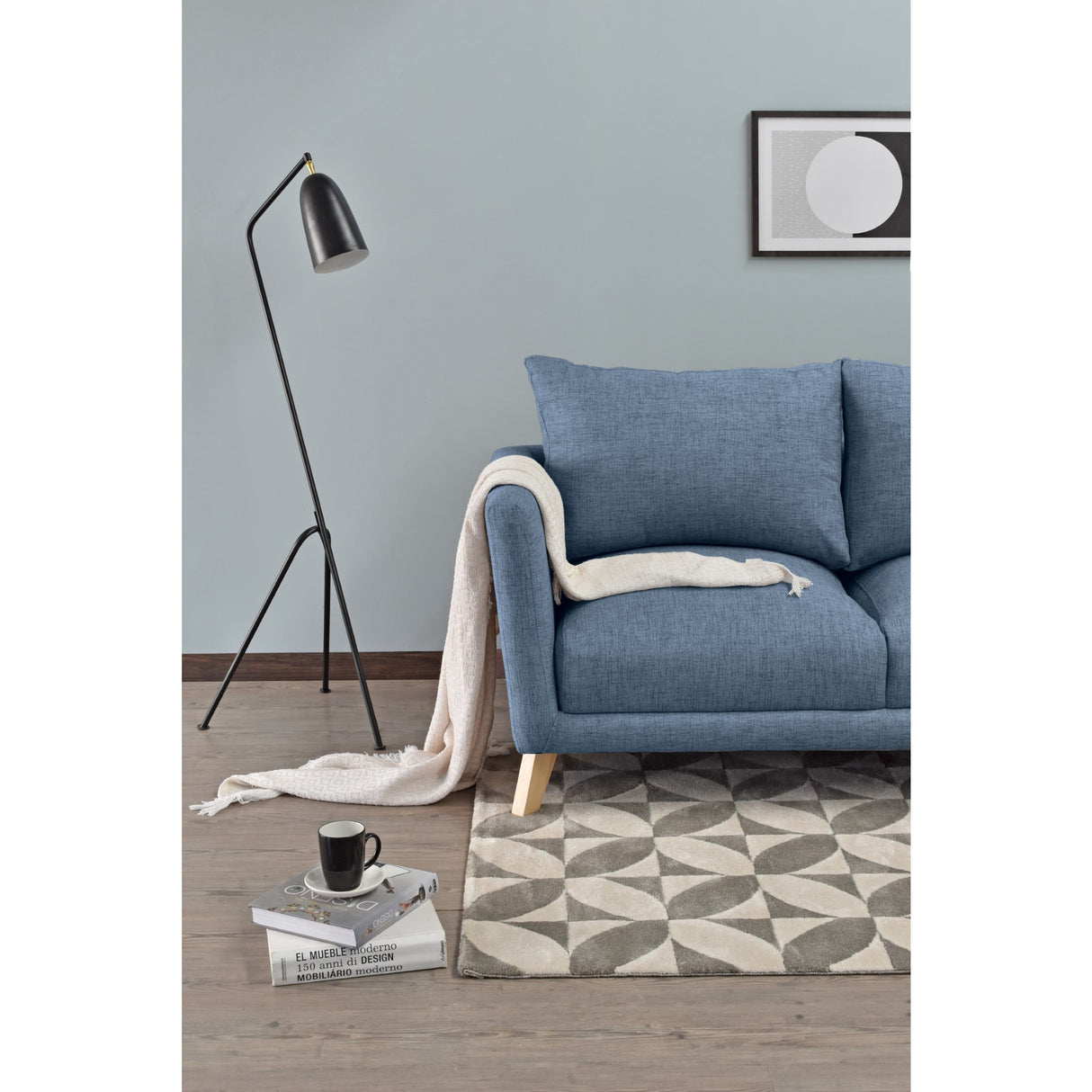Sofá Montecarlo Índigo Dicosta y Matiz Natural 170x90cm de Tres Puestos con Apoya Brazos